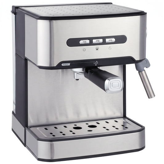Espresso Machine, 20-Bar Semi Automatic Cappuccino Coffee Maker with Frother Wand, 1.6 L Water Tank, Black and Silver