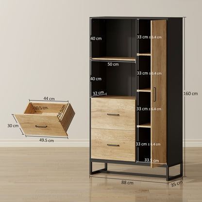 Tall Kitchen Cupboard, Freestanding Kitchen Pantry Cabinet with Adjustable Shelves, Drawers and Soft Close Door, 160cm