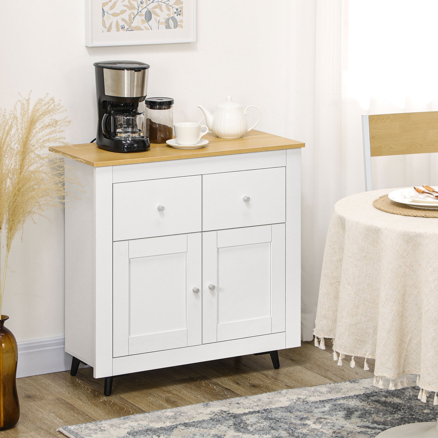 Sideboard Storage Cabinet, Modern Kitchen Cupboard with Double Doors and Drawers for Dining Room, Living Room and Entryway