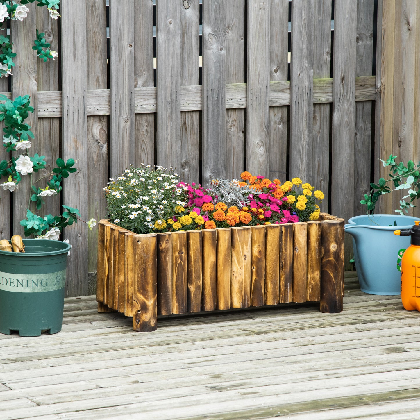 52L Raised Flower Bed Wooden Rectangular Planter Container Box Herb Pot Flower Pot 78L x 35W x 30H (cm)