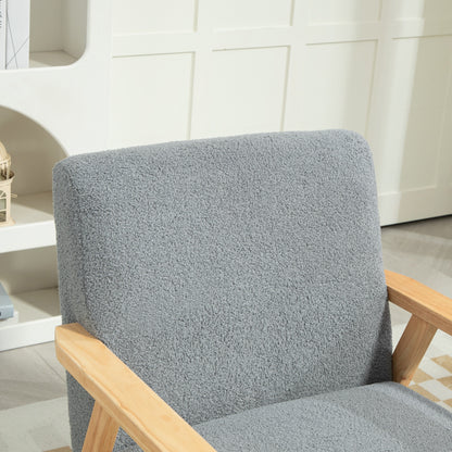 Modern Armchair, Sherpa Fleece Upholstered Accent Chair with Solid Wood Legs and Wide Seat