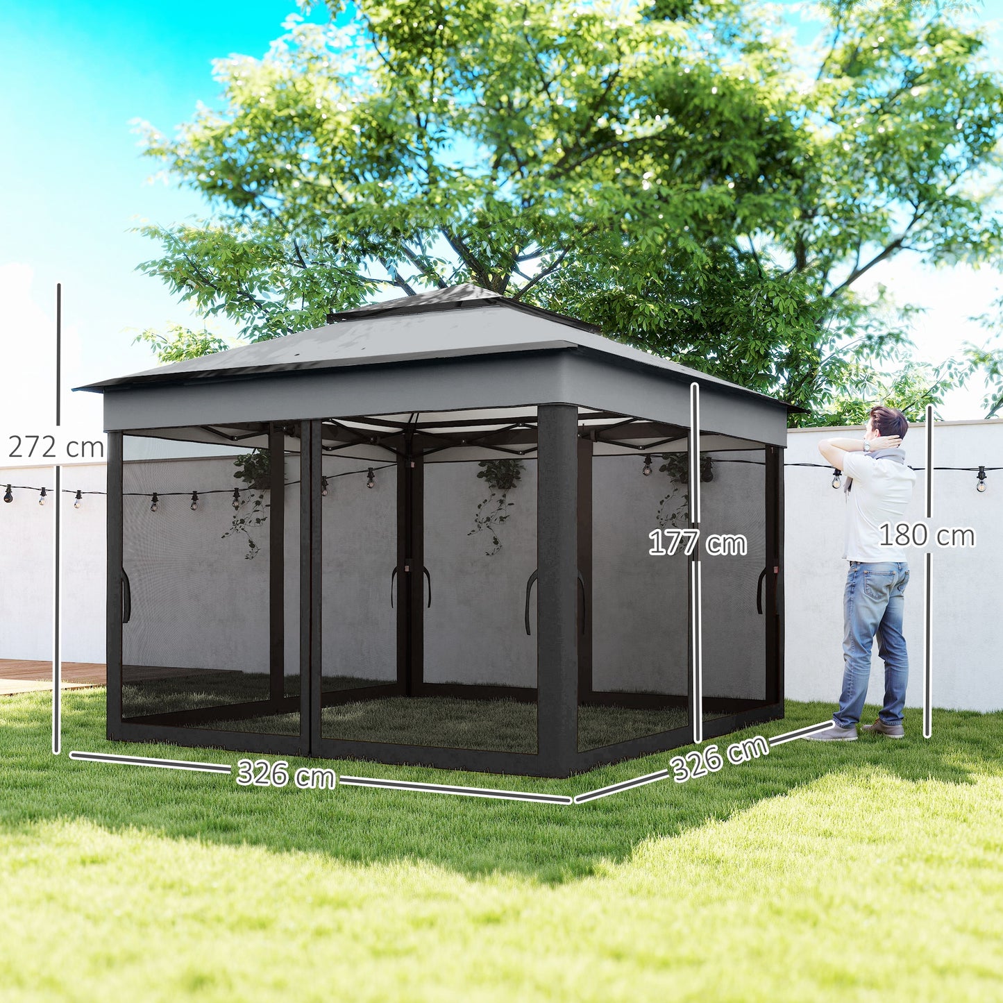 3 x 3(m) Pop Up Gazebo, Height Adjustable Instant Event Shelter with Netting and Carrying Bag, Grey