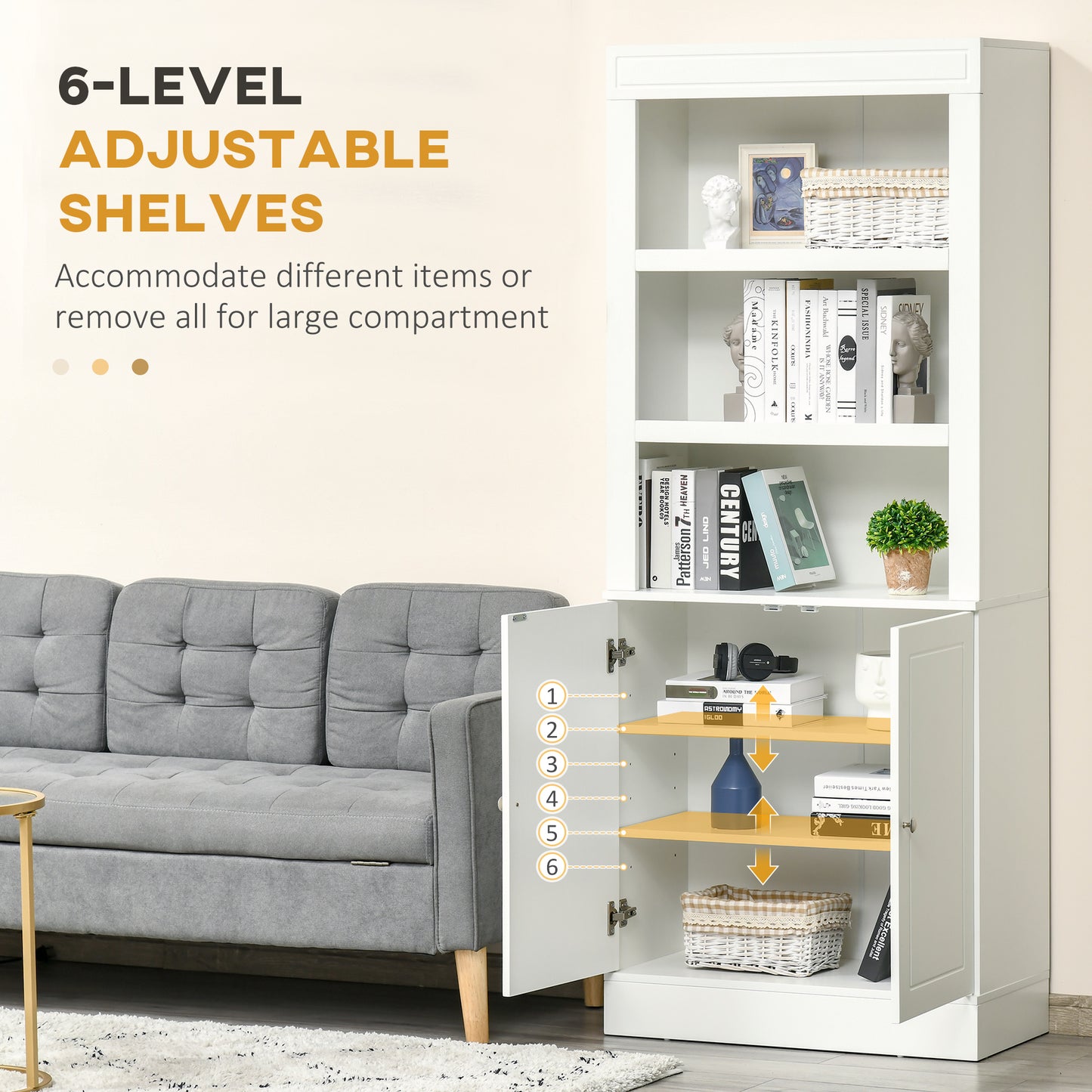 Kitchen Cupboard with 6-tier Shelving, Freestanding Storage Cabinet Sideboard