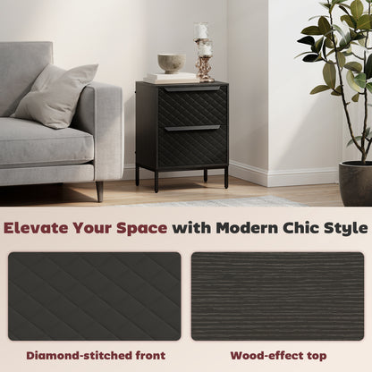 Chest of Drawers, Dresser with 2 Fabric Drawers and Aluminium Handles - Black