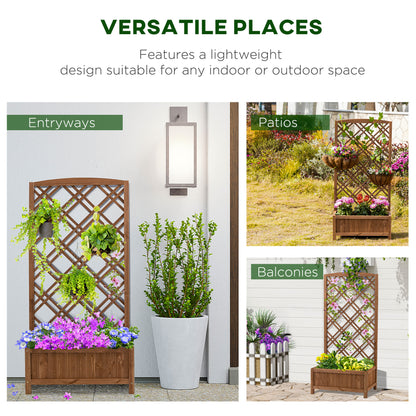 Garden Planter with Trellis, Wooden Raised Bed for Garden with Lattice Trellis for Vegetables, Herbs and Flowers, Brown