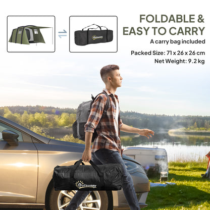 Inflatable 3-4 Man Tunnel Tent w/ Air Pump, Living Area & Vestibule, Waterproof Family Camping Air Tent, Sewn In Groundsheet