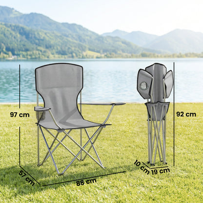 Camping Chair Set of 2 Portable Folding Outdoor Camp Chair with Cup Holders and Carry Bag Grey