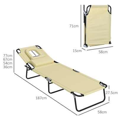 Folding Sun Loungers Set of 2 with Face Hole, 4-Position Adjustable Backrest Garden Recliner Chair Sunbed