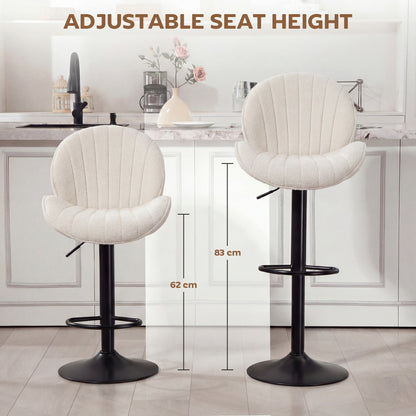 Bar Stools Set of 2, Swivel Barstools with Back, Adjustable Height and Footrest for Kitchen Island, Dining Room, Cream