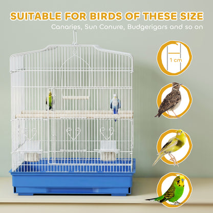 Large Metal Bird Cage with Perches, Food Bowls, Swing, for Budgies, Parakeets, Blue