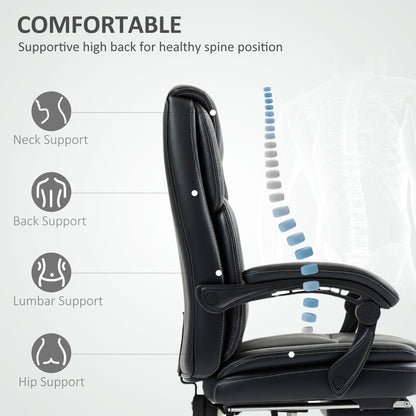 Faux Leather Reclining Office Chair, with Footrest - Black