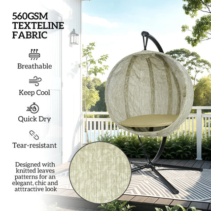 Hanging Egg Chair Outdoor Indoor Garden Swing Chair with Folding Basket, Thickened Cushion, Cup Holder for Patio, Balcony
