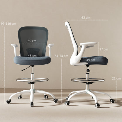 99-119 cm Draughtsman Chair, with Adjustable Footrest - Grey