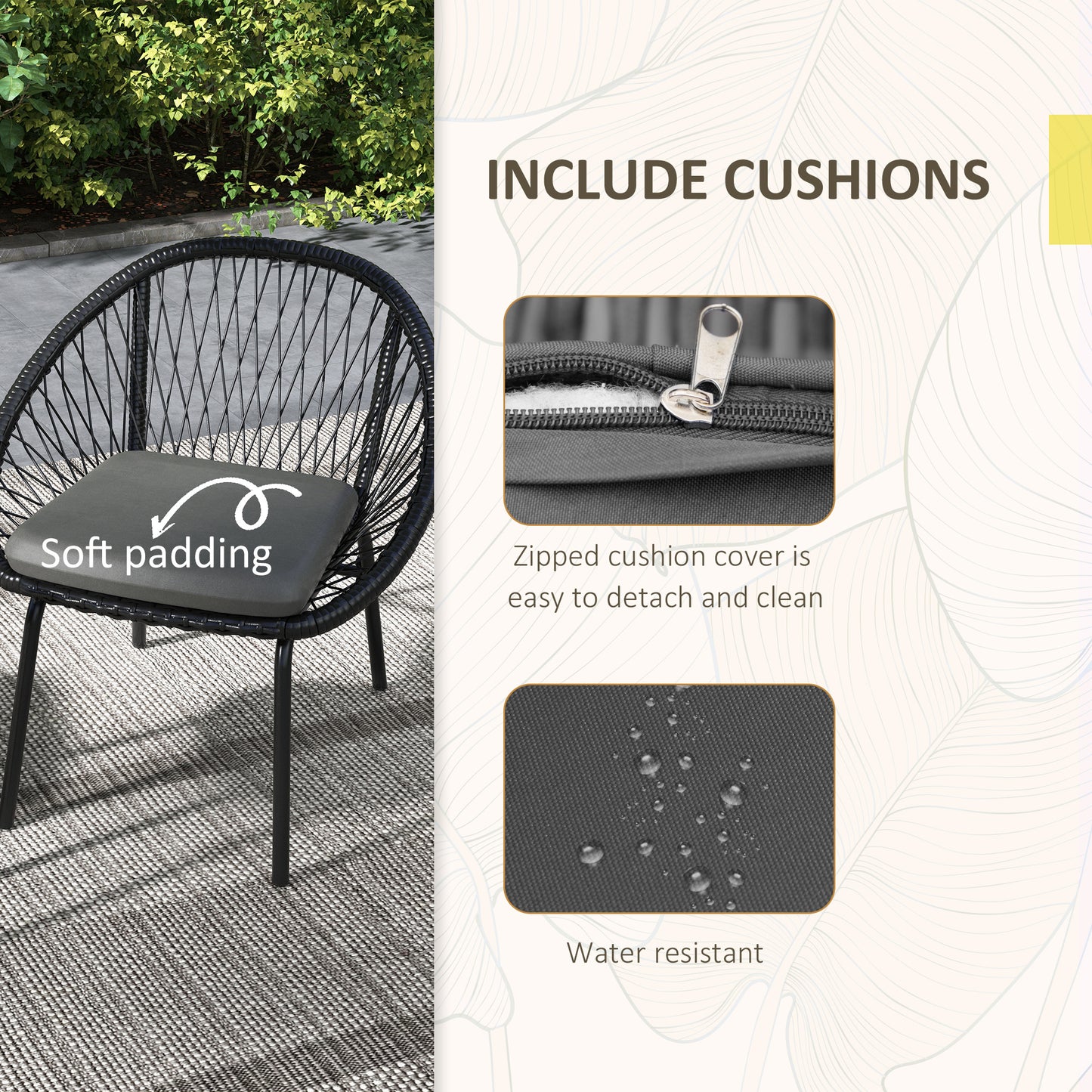 Three-Piece Rattan Bistro Set - Black