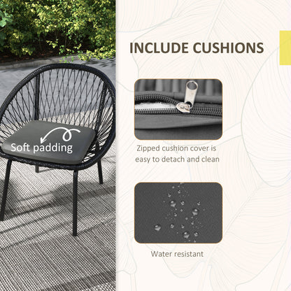 Three-Piece Rattan Bistro Set - Black