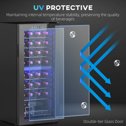32-Bottle Narrow Wine Fridge, with Lights - Black