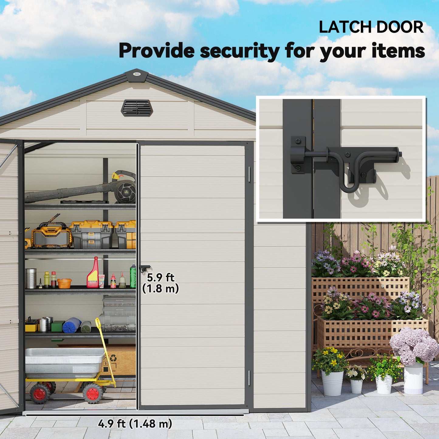 7.9ft x 6.2ft Recycled Garden Shed with Aluminium Frame and Plastic, Wall Shed with Foundation, Waterproof and Rustproof