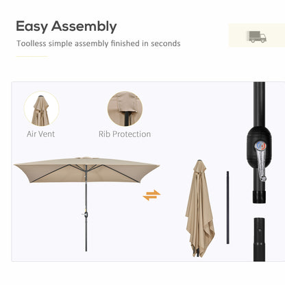 3x2m Garden Parasol Umbrella with Aluminium Pole, Tilt and Crank, Rectangular Outdoor Table Parasol Sun Shade for Patio