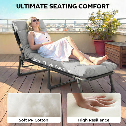 Sun Lounger Cushions Only, Garden Lounge Chair Cushions Set of 2, Sunbed Replacement Pads with 4 Ties, Light Grey