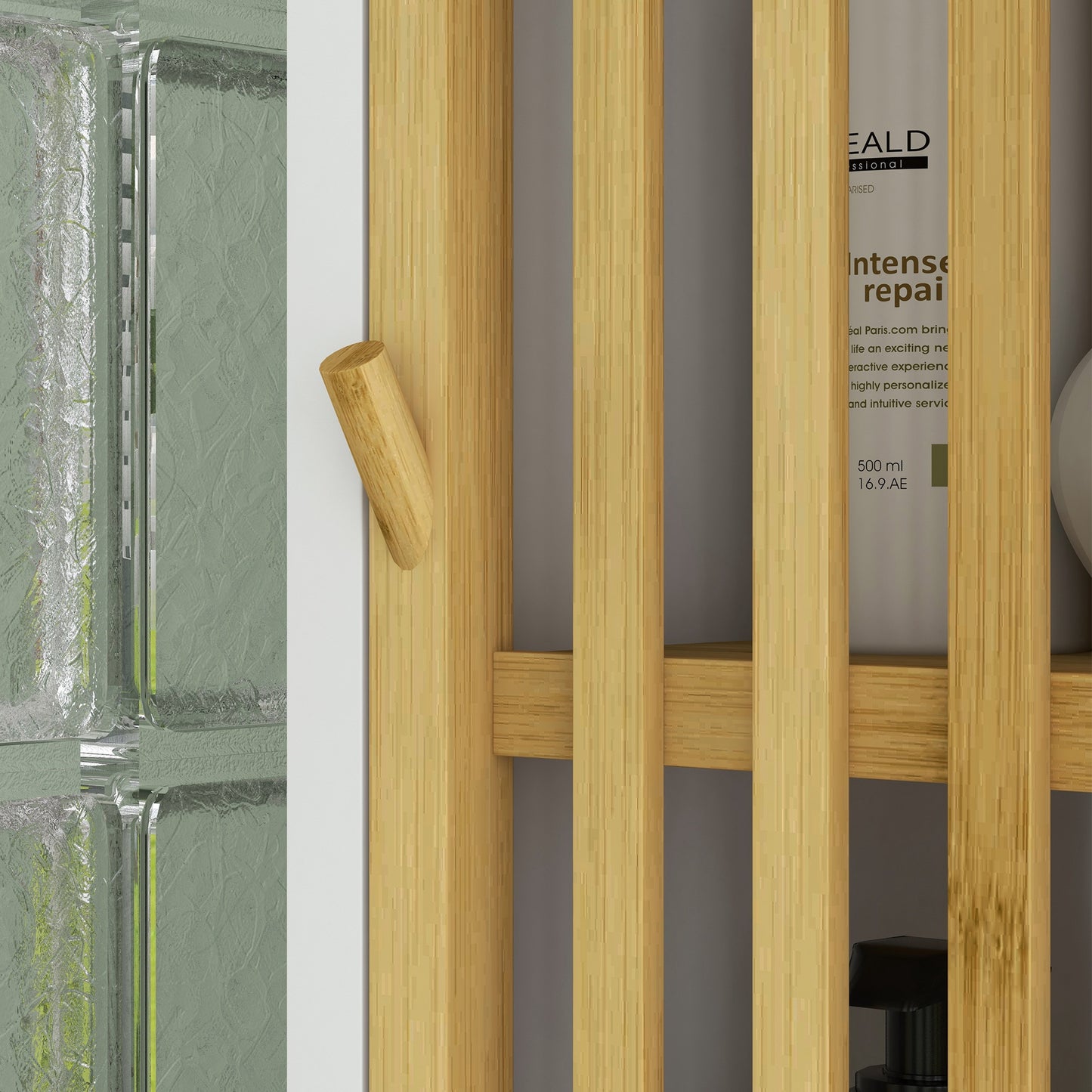 Bamboo-Blend Retro Cut-Out Bathroom Storage Unit, with Cupboard