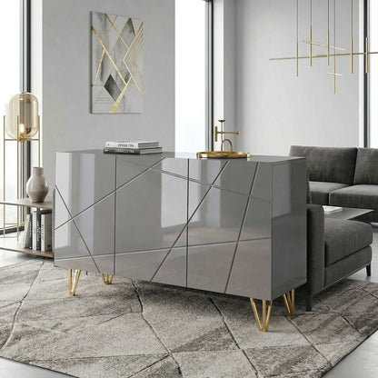 Modern Luxe High Gloss Sideboard, with Hairpin Legs, Grey