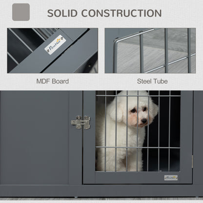Furniture Style Dog Crate for Small and Medium Dogs, End Table Pet Cage with Two Lockable Doors - Grey