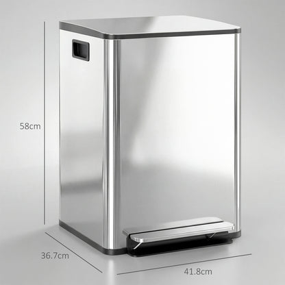 40L Dual Compartment Stainless Steel Bin, with Deodoriser Holders - Silver Tone
