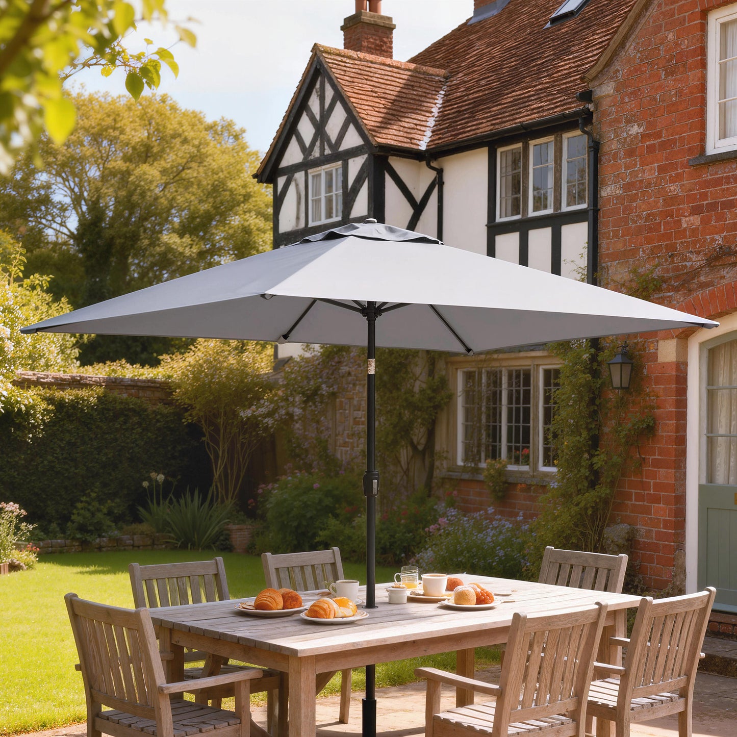 Garden Parasol, Parasol Umbrella with Crank Handle, Tilt Function, Polyester Canopy, Light Grey