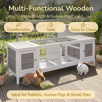 Rabbit Hutch and Run, with Removable Tray - Grey