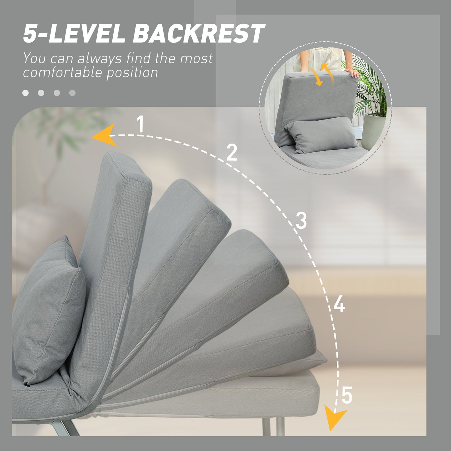 Single Sofa Bed, 3-in-1 Convertible Folding Chair Bed with Adjustable Backrest, Removable Armrests, Light Grey