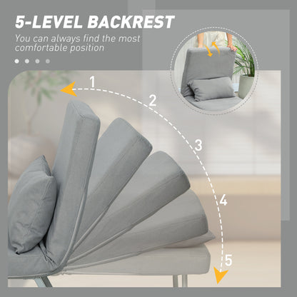 Single Sofa Bed, 3-in-1 Convertible Folding Chair Bed with Adjustable Backrest, Removable Armrests, Light Grey