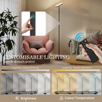 RGB Uplighter Floor Lamp, Tall Dimmable Standing Lamp with Remote & Touch Control