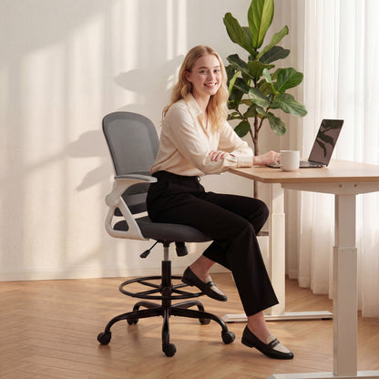 Painting Chair, Mesh Computer Desk Chair with Flip-up Armrests, Grey