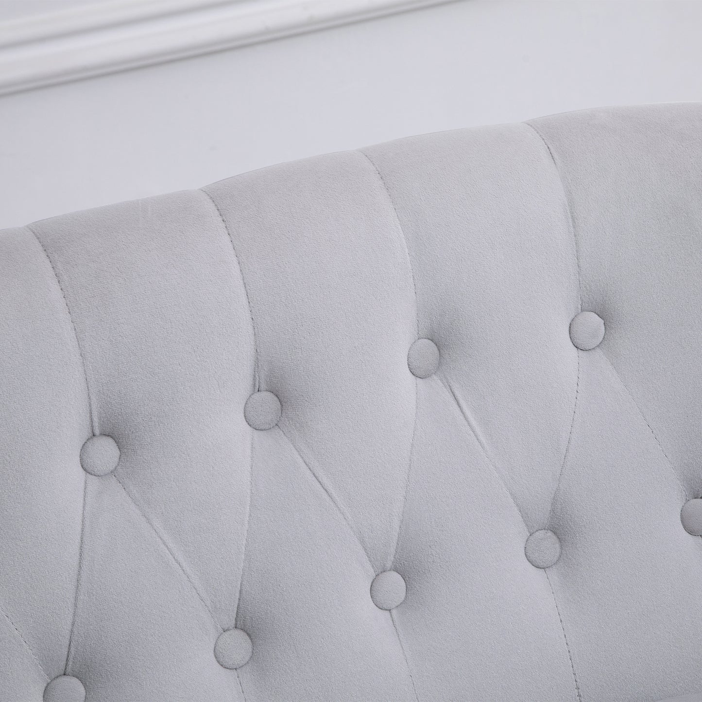 Velvet 2 Seater Sofa, Button Tufted Wingback Loveseat with Rubber Wood Legs for Living Room, Bedroom, Grey