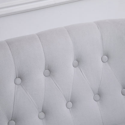Velvet 2 Seater Sofa, Button Tufted Wingback Loveseat with Rubber Wood Legs for Living Room, Bedroom, Grey