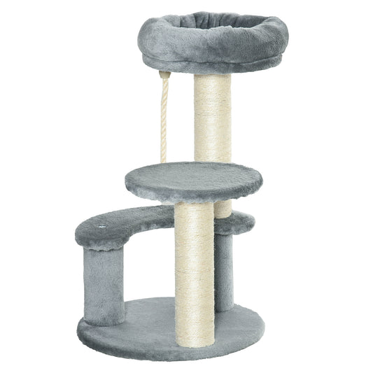 65cm Cat Tree, Cat Tower for Kittens, Small Cat Condo with Sisal Scratching Posts, Hanging Rope, Perches - Grey