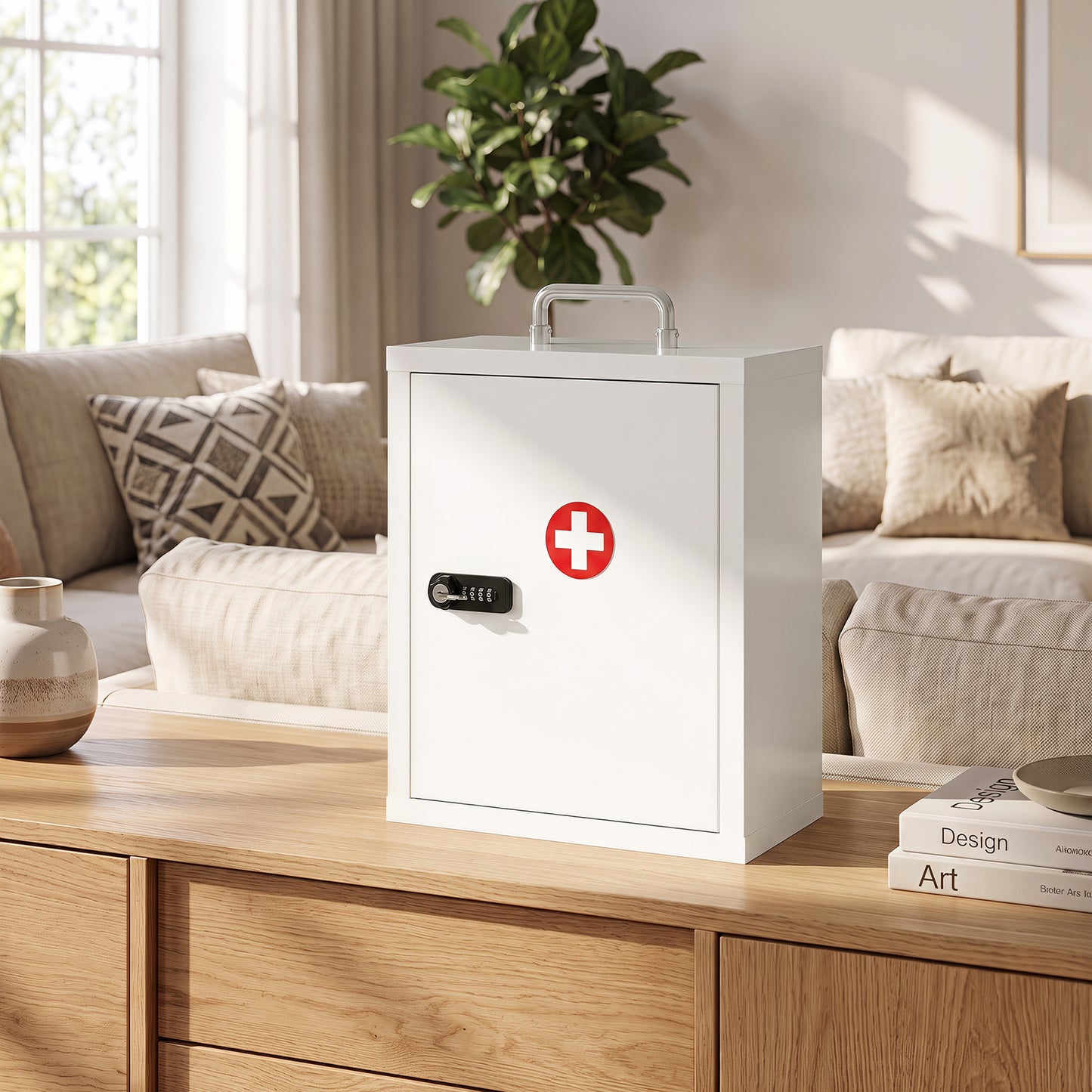 Wall Mount Medicine Cabinet with Combination and Key Lock, 3 Tier Steel First Aid Cabinet, White