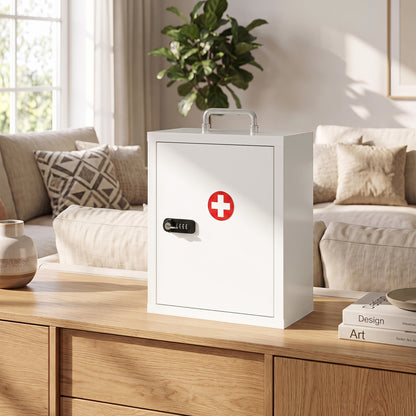 Wall Mount Medicine Cabinet with Combination and Key Lock, 3 Tier Steel First Aid Cabinet, White