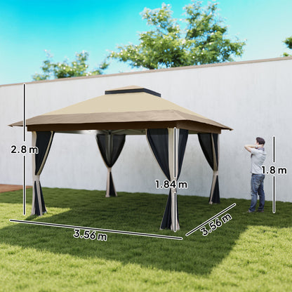 3.6 x 3.6m Pop-Up Gazebo, with Accessories - Beige