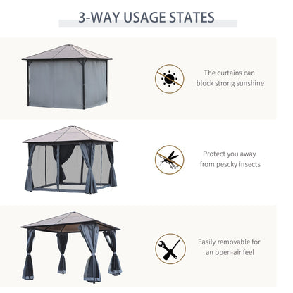 3m x 3m Hardtop Metal Frame Gazebo with 4 curtains, 100 kg Snow Load Capacity, Black