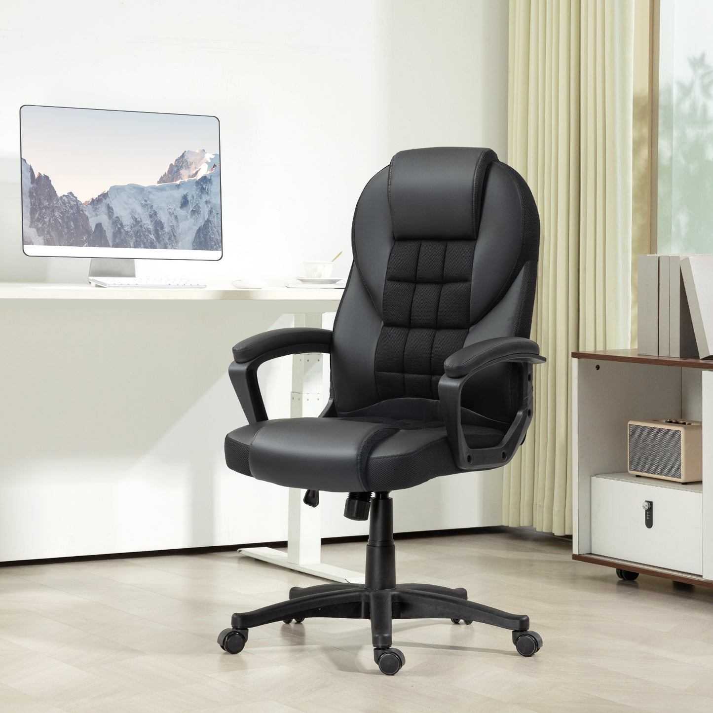 Faux Leather Office Chair with Tilt and PU Castors - Black
