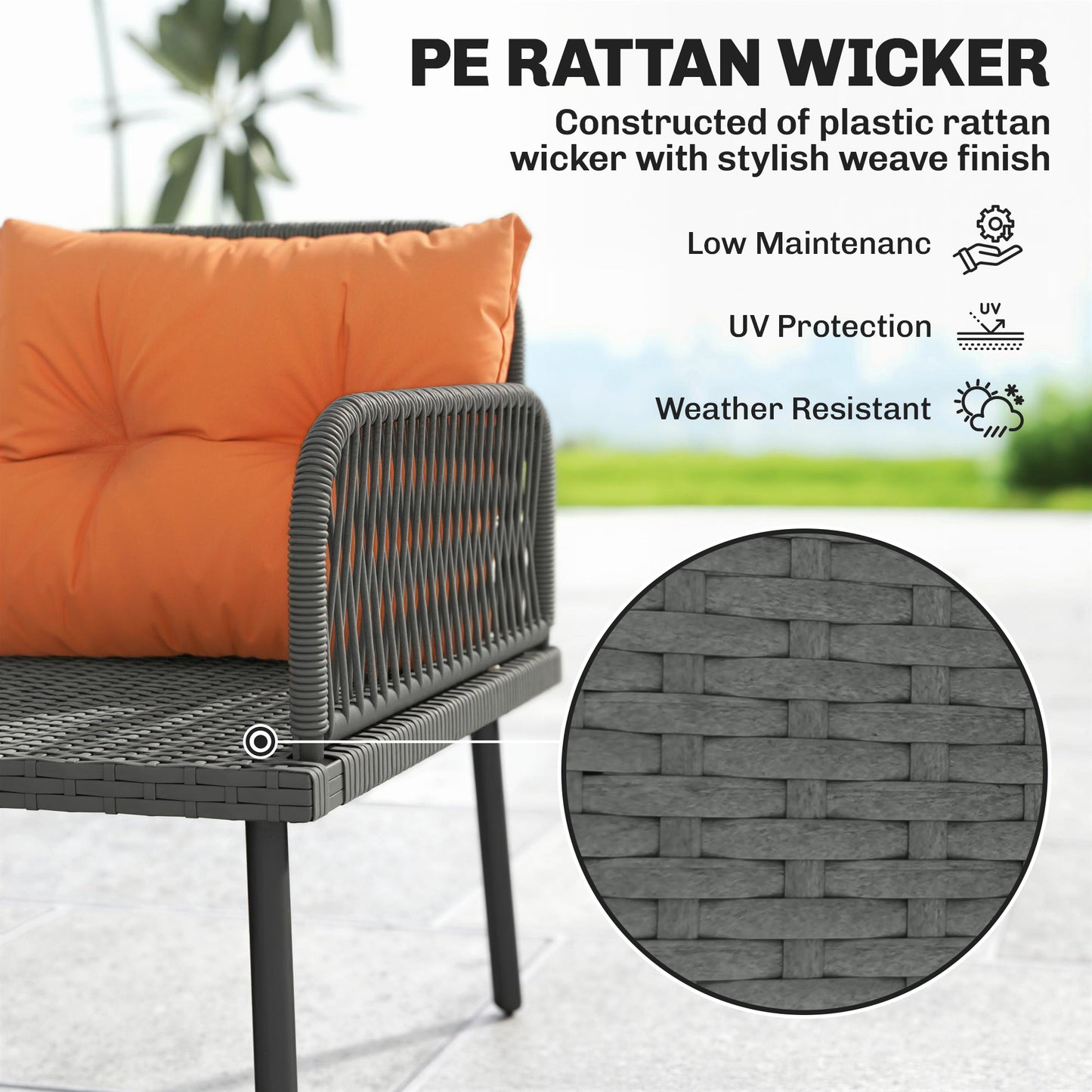 6 Piece Rattan Garden Furniture Set, 8 Seater Garden Corner Sofa with Cushions and Glass Top Table, Orange