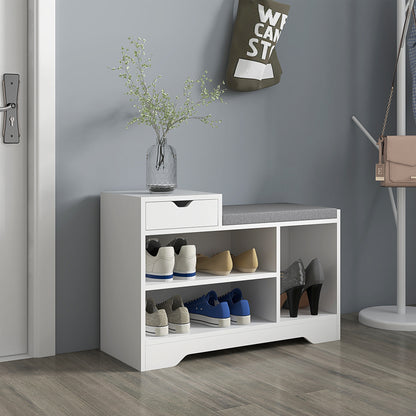 Multi-Compartment Shoe Bench, with Seat - White