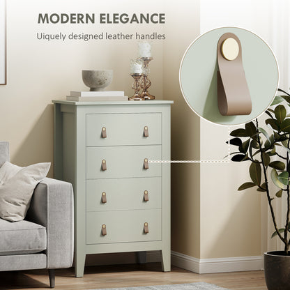 Bedroom Chest of Drawers, Modern 4 Drawer Dresser Cabinet with PU Leather Handles and Metal Runners for Living Room, Hallway