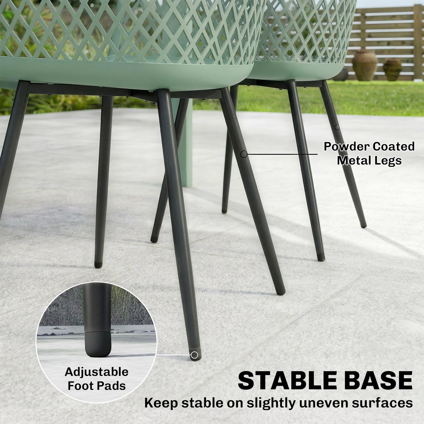 Garden Chairs Set of 4, Garden Dining Chairs with Cut Out Diamond Back and Armrests for Patio, Balcony, Terrace, Green