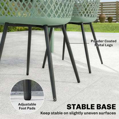 Garden Chairs Set of 4, Garden Dining Chairs with Cut Out Diamond Back and Armrests for Patio, Balcony, Terrace, Green