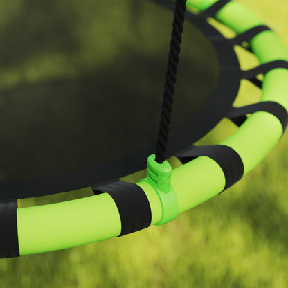 100cm Diameter Kid Nest Swing Seat with Height Adjustable Ropes for Outdoor, Indoor, Black/Green