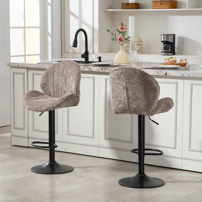 Bar Stools Set of 2, Swivel Barstools with Back, Adjustable Height and Footrest for Kitchen Island, Dining Room, Brown