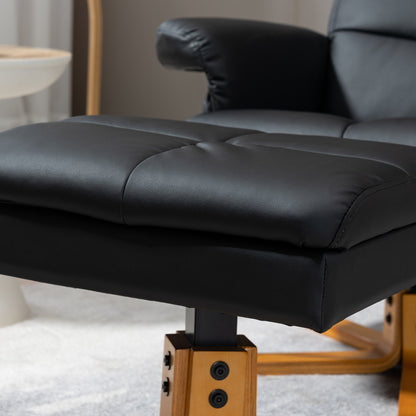 PU Leather Swivel Recliner Chair with Footstool, Wooden Base and Storage for Living Room, Black