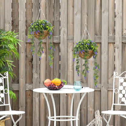 Set of 2 Decorative Artificial Plants, Faux Silk Lavender Flowers in Hanging Baskets
